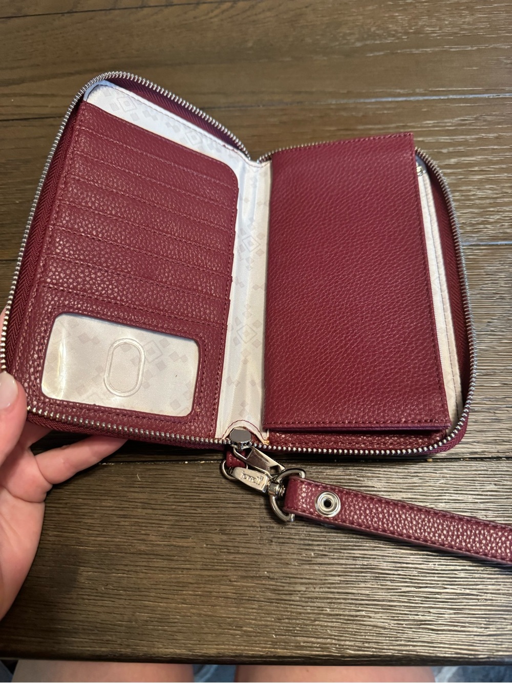 Textured Zip Wristlet Wallet in Raspberry Red - Picture 2 of 4